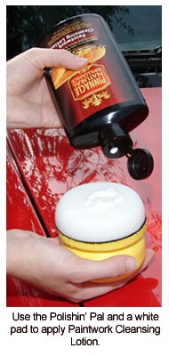 The Pinnacle Polishin' Pal with a white pad enhances the cleaning ability of Paintwork Cleansing Lotion.